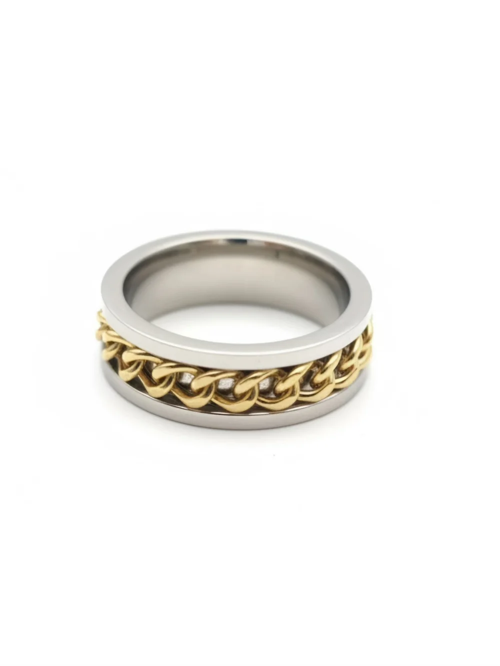 Men's Two-Tone Chain Accent Ring - Gold & Silver Size 9 New